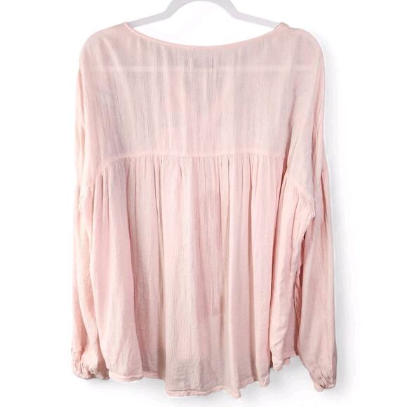 Ruff Hewn Blouse Shirt Floral Embroidered Sheer Pink Tassel Tie Womens XL - Picture 2 of 11